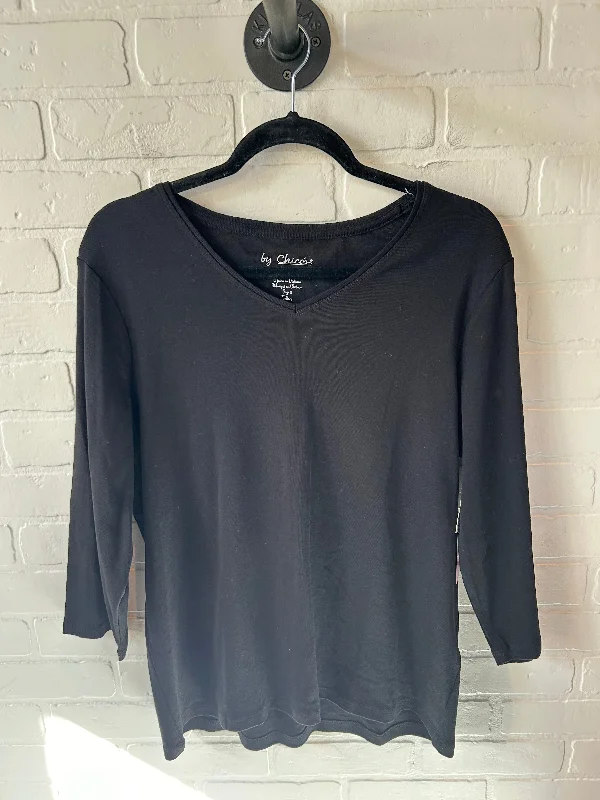 Top 3/4 Sleeve Basic By Chicos In Black, Size: Xl Traditional Men's Wool