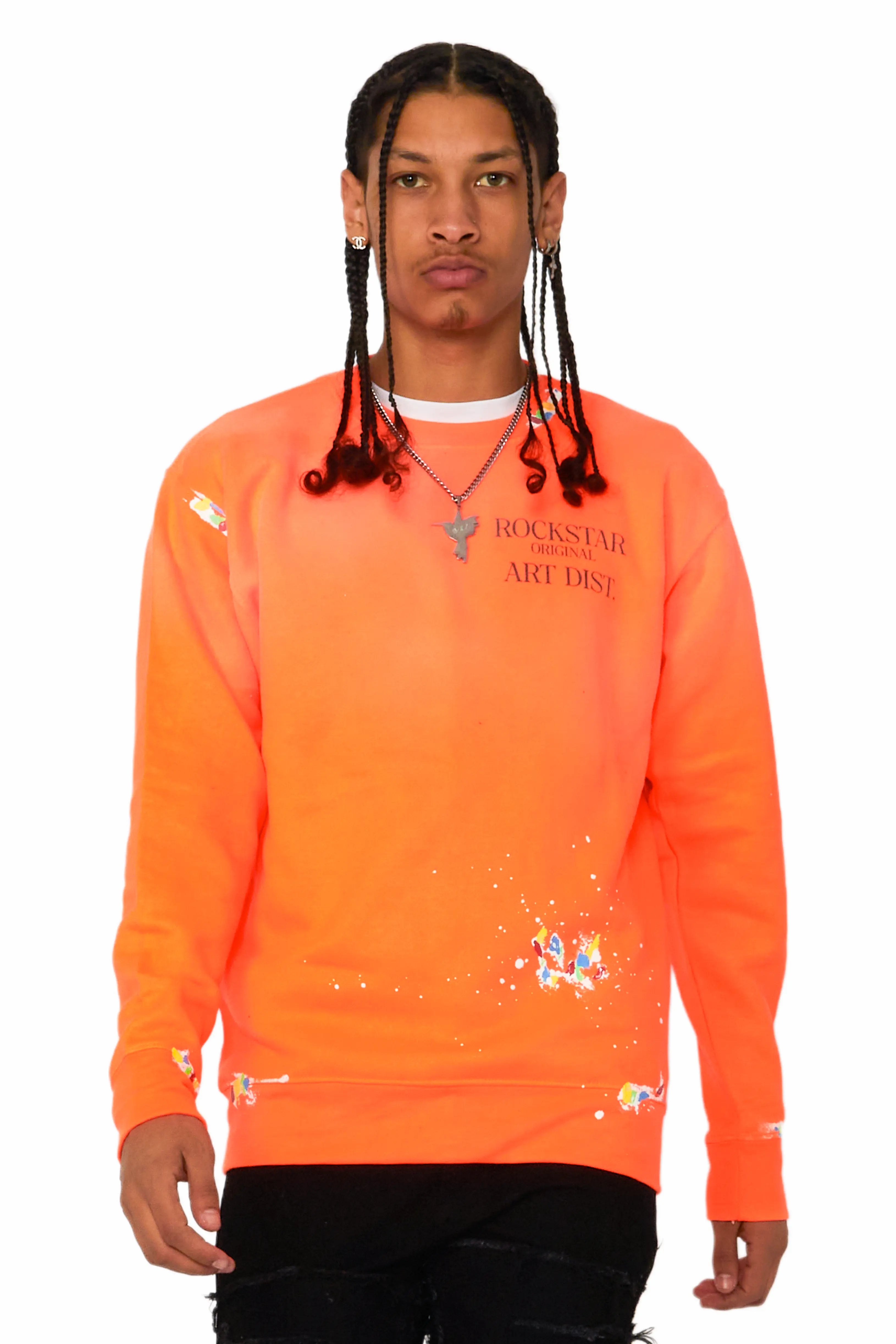 Rockstar Art Dist Orange Crewneck Bold Men's Animal