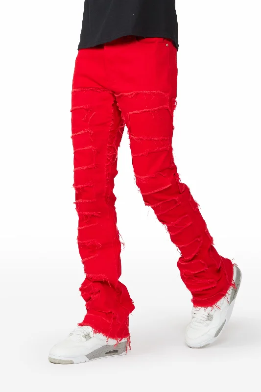 Shake Red Stacked Flare Jean Polished Men's Satin