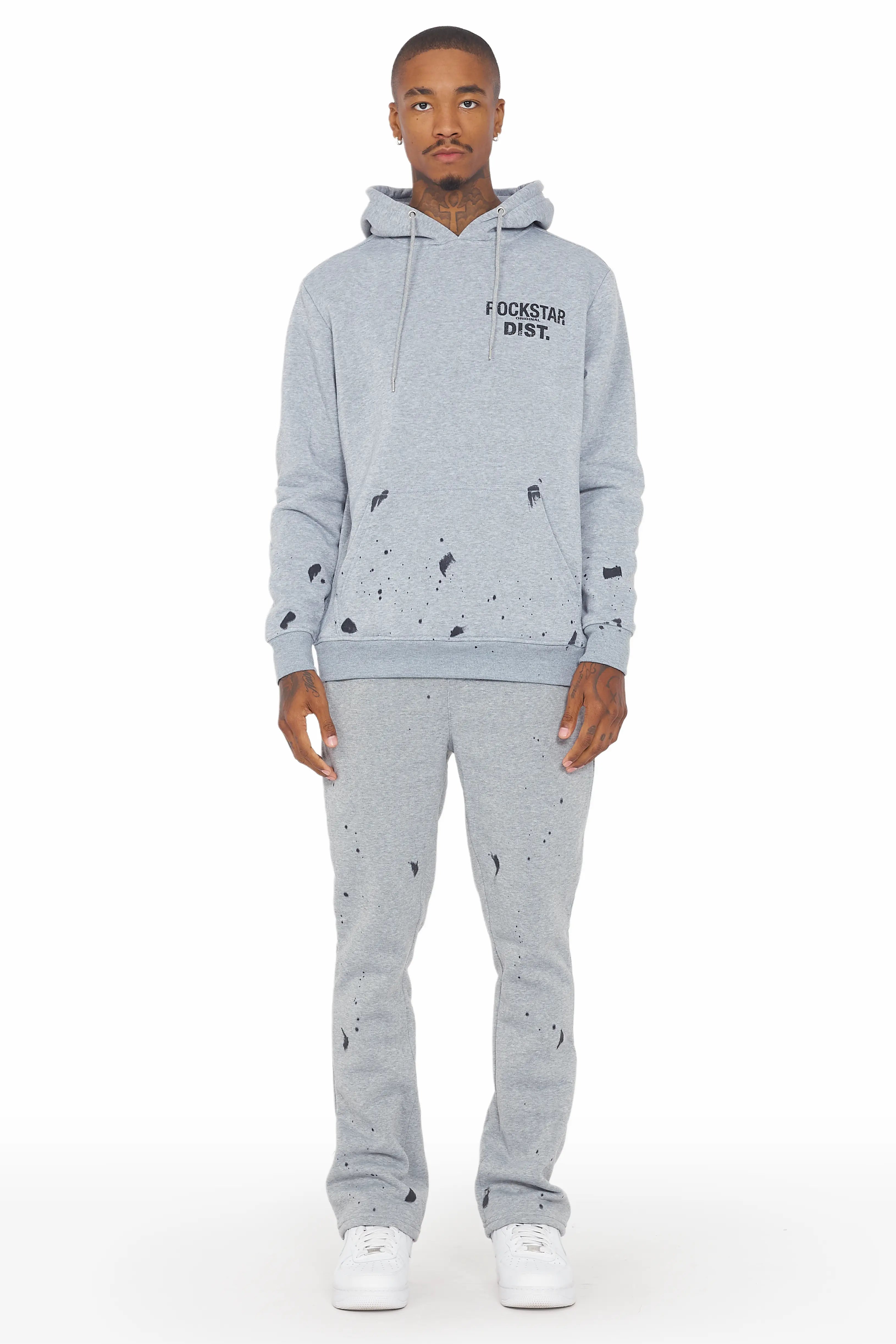 Raffer Grey Hoodie/Stacked Flare Track Set Practical Men's Multi