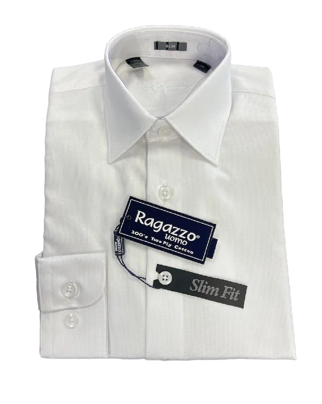 BOYS SLIM FIT TEXURED DRESS SHIRT - WHITE Preppy Men's College