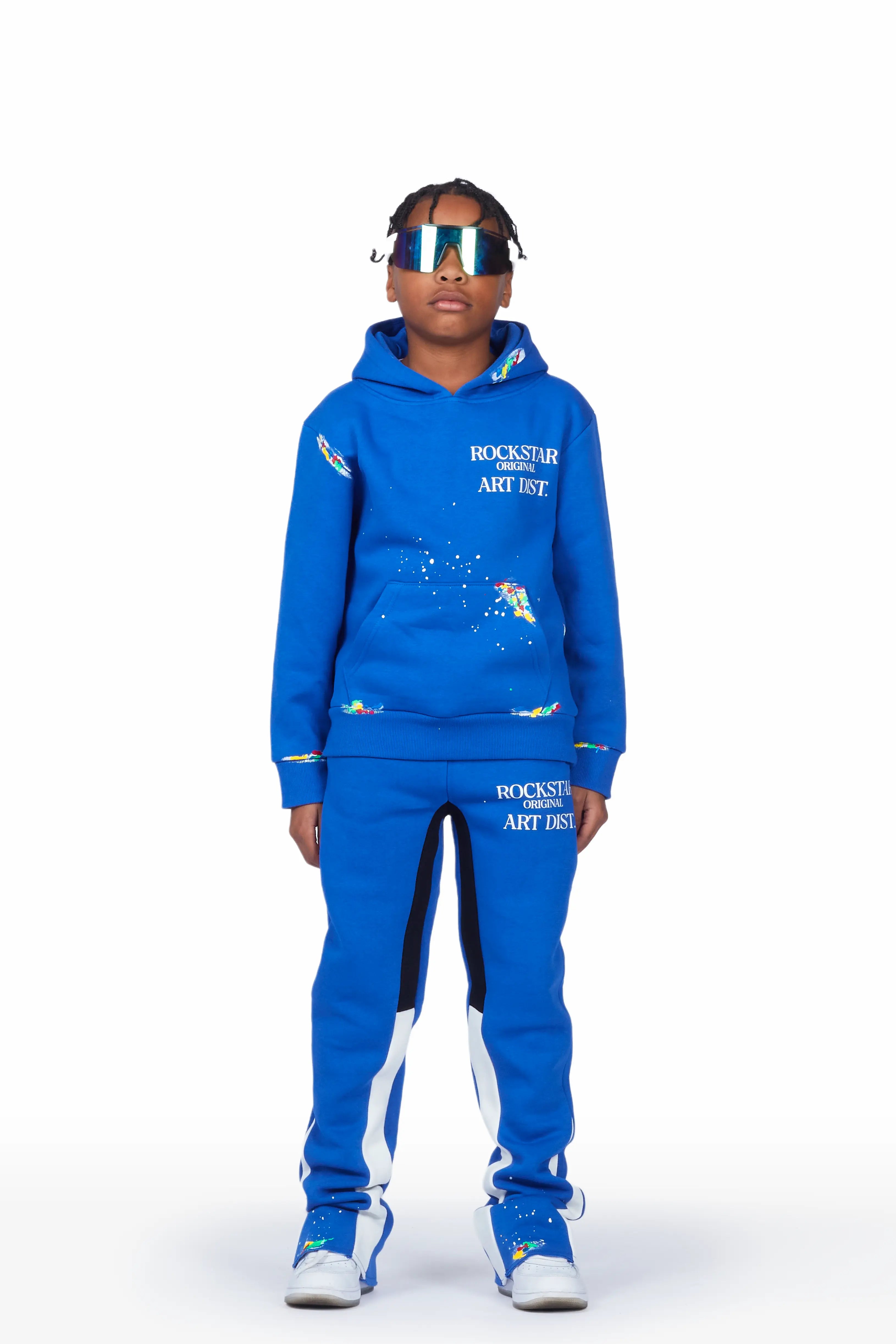 Boys Art Dist. Royal Blue Hoodie Stacked Flare Track Set Sophisticated Men's French