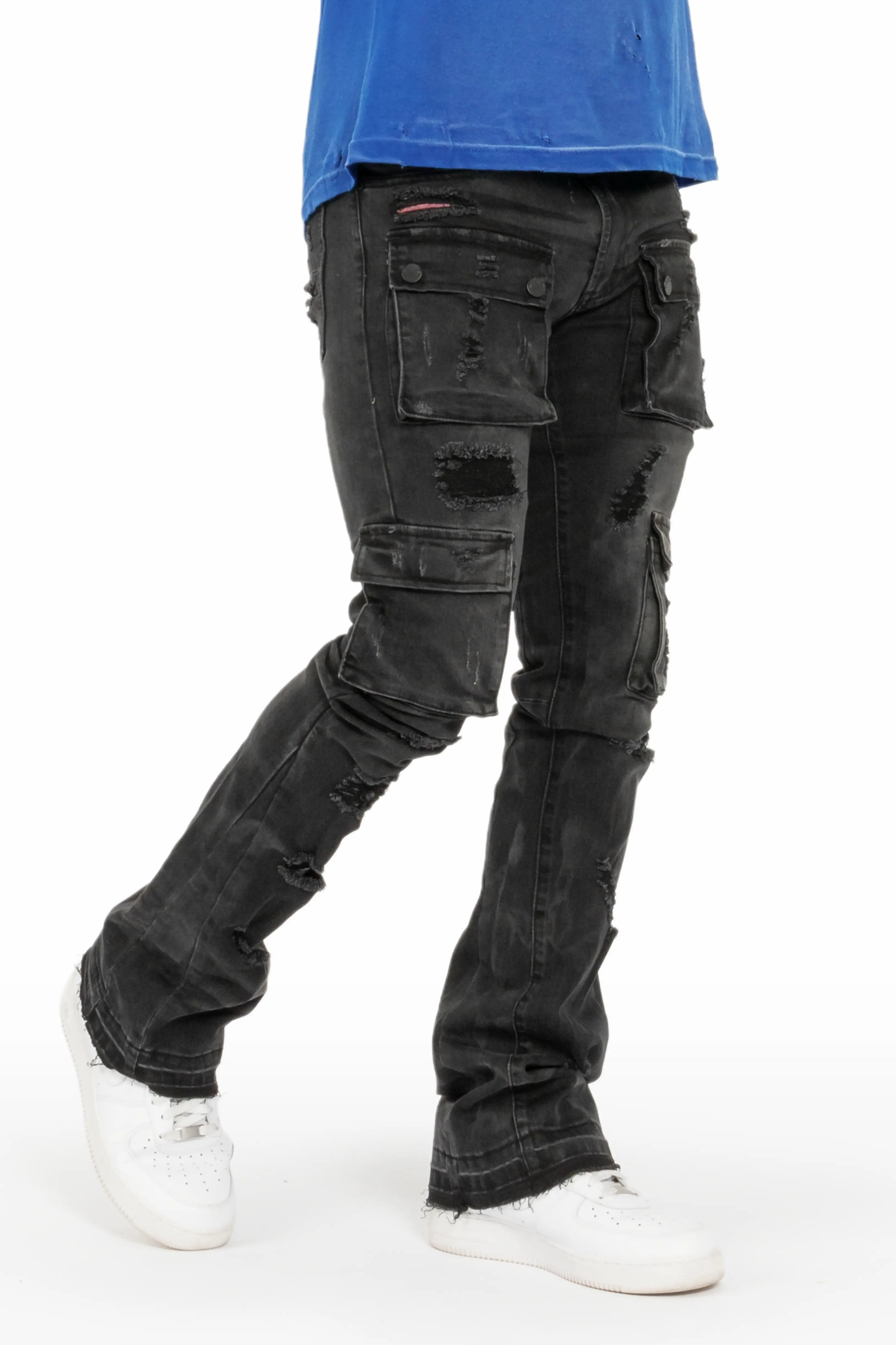 Adriel Grey Wash Cargo Stacked Flare Jean Luxurious Men's High