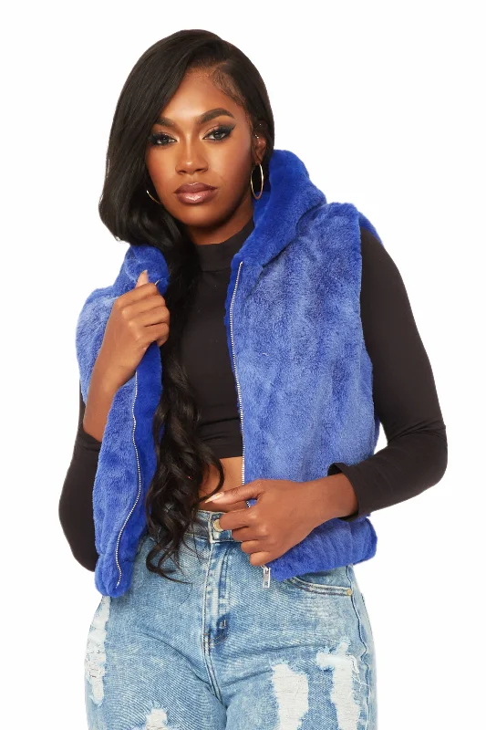 Christal Royal Blue Fur Vest Sporty Men's Athleisure 