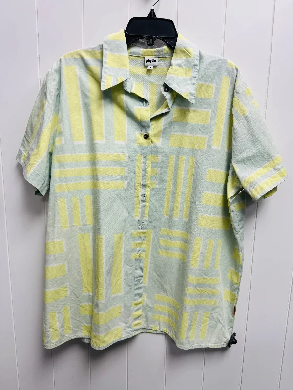 Top Short Sleeve By GRON KULLE In Green & Yellow, Size: 2 Polished Men's Silk