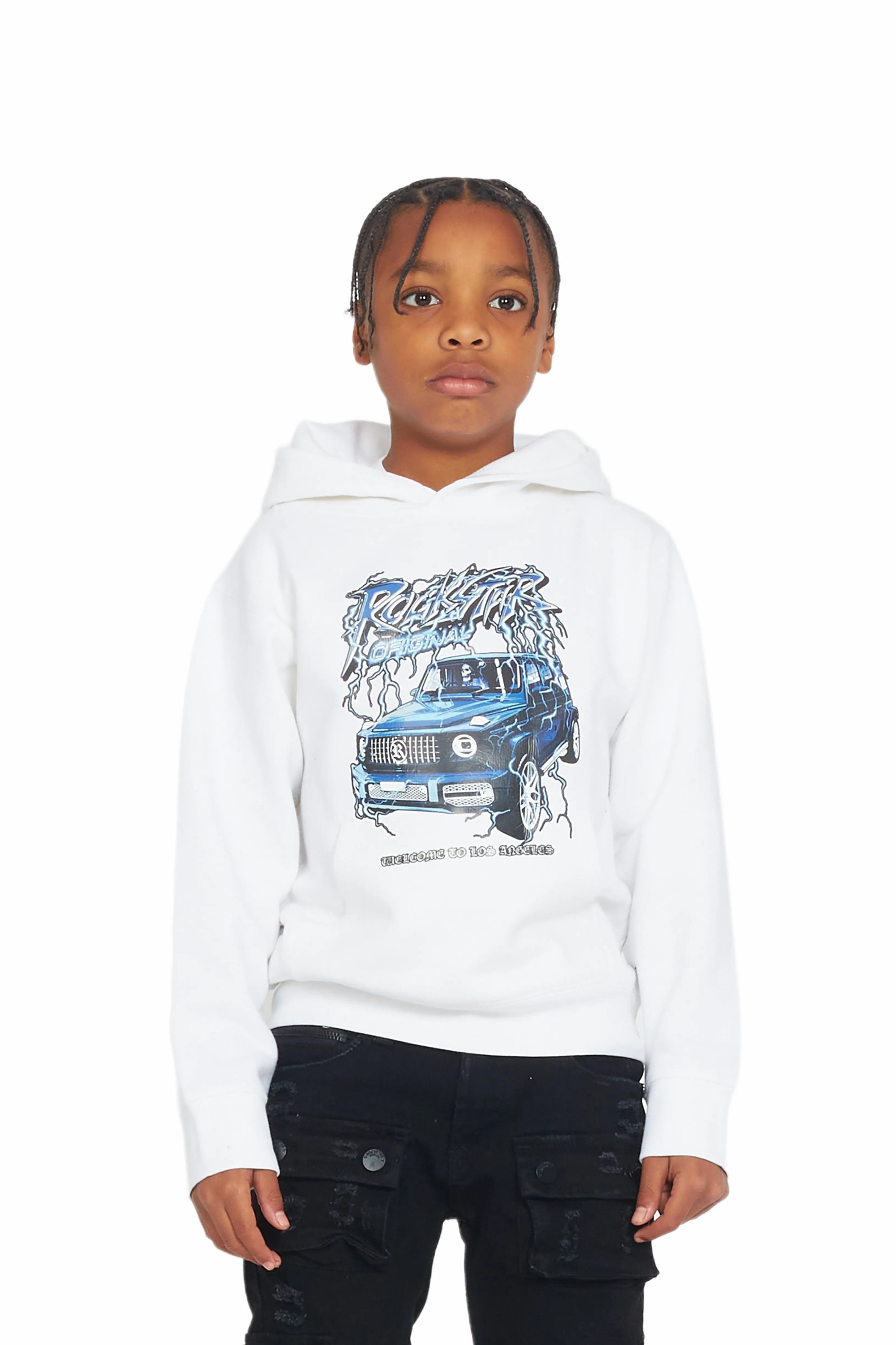 Boys Khai White Graphic Hoodie Stylish Men's Tropical 