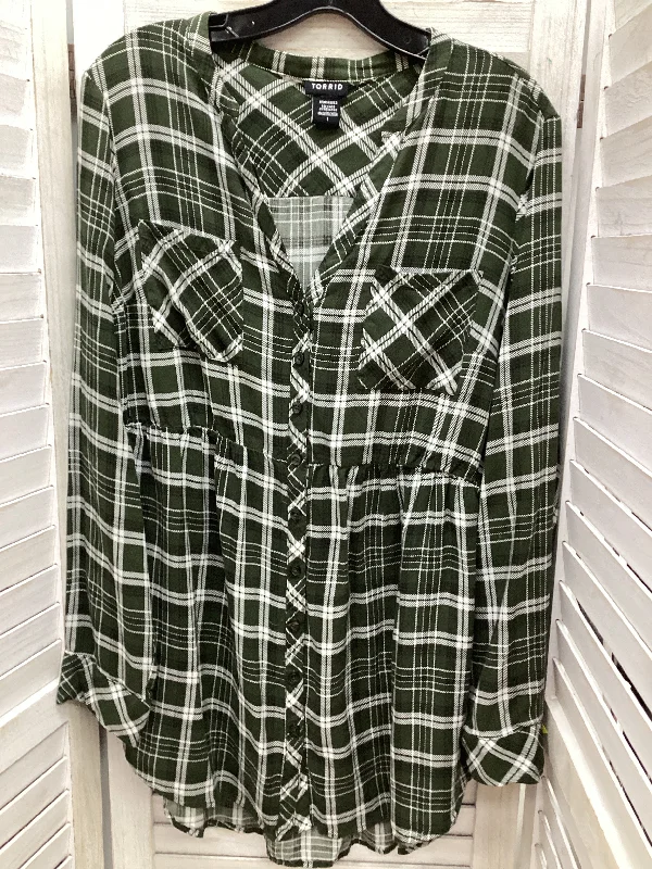 Top Long Sleeve By Torrid In Plaid Pattern, Size: 1x Minimalist Men's Casual 