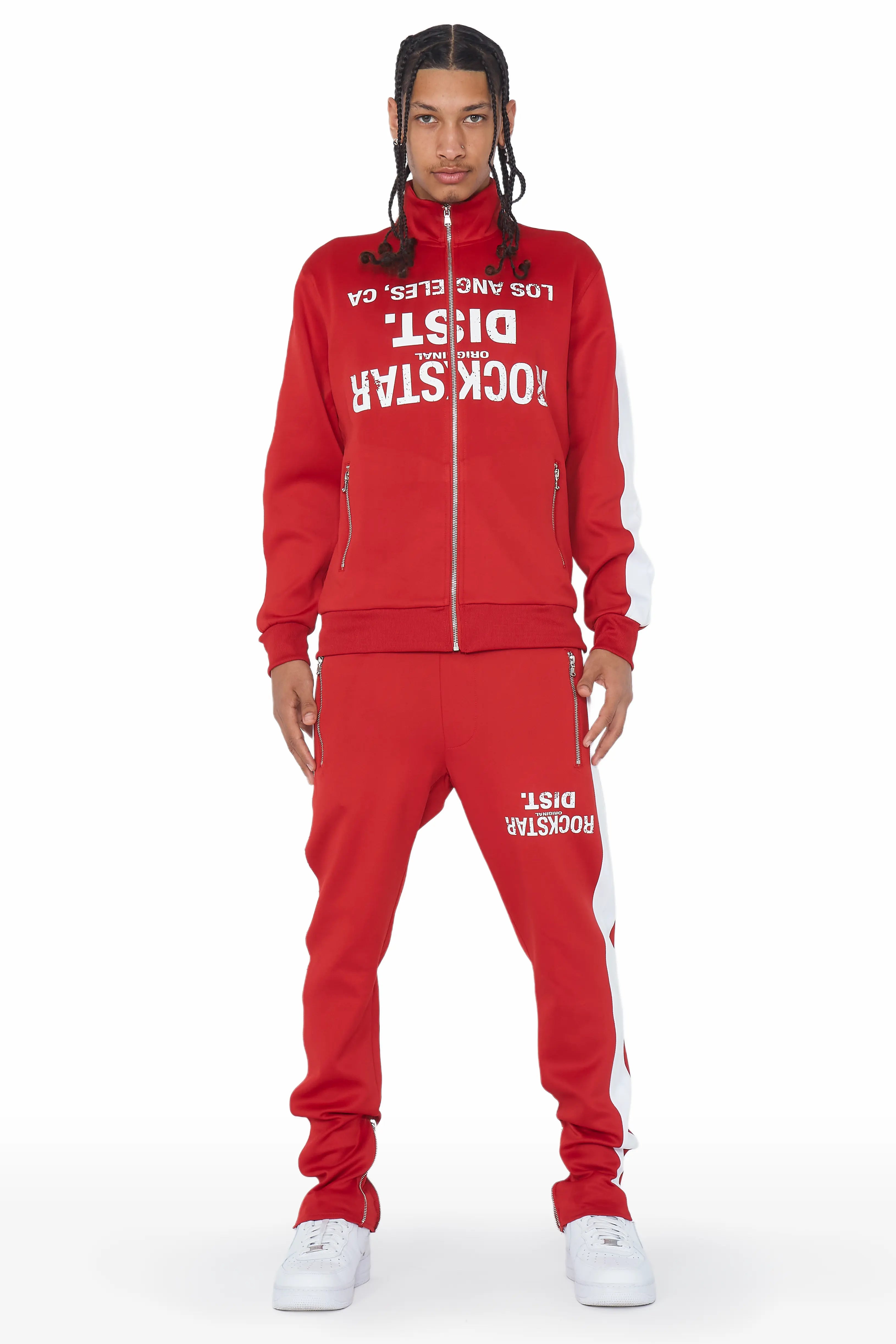 Dist. Town Red Tricot Slim Fit Track Set Casual Men's Loose