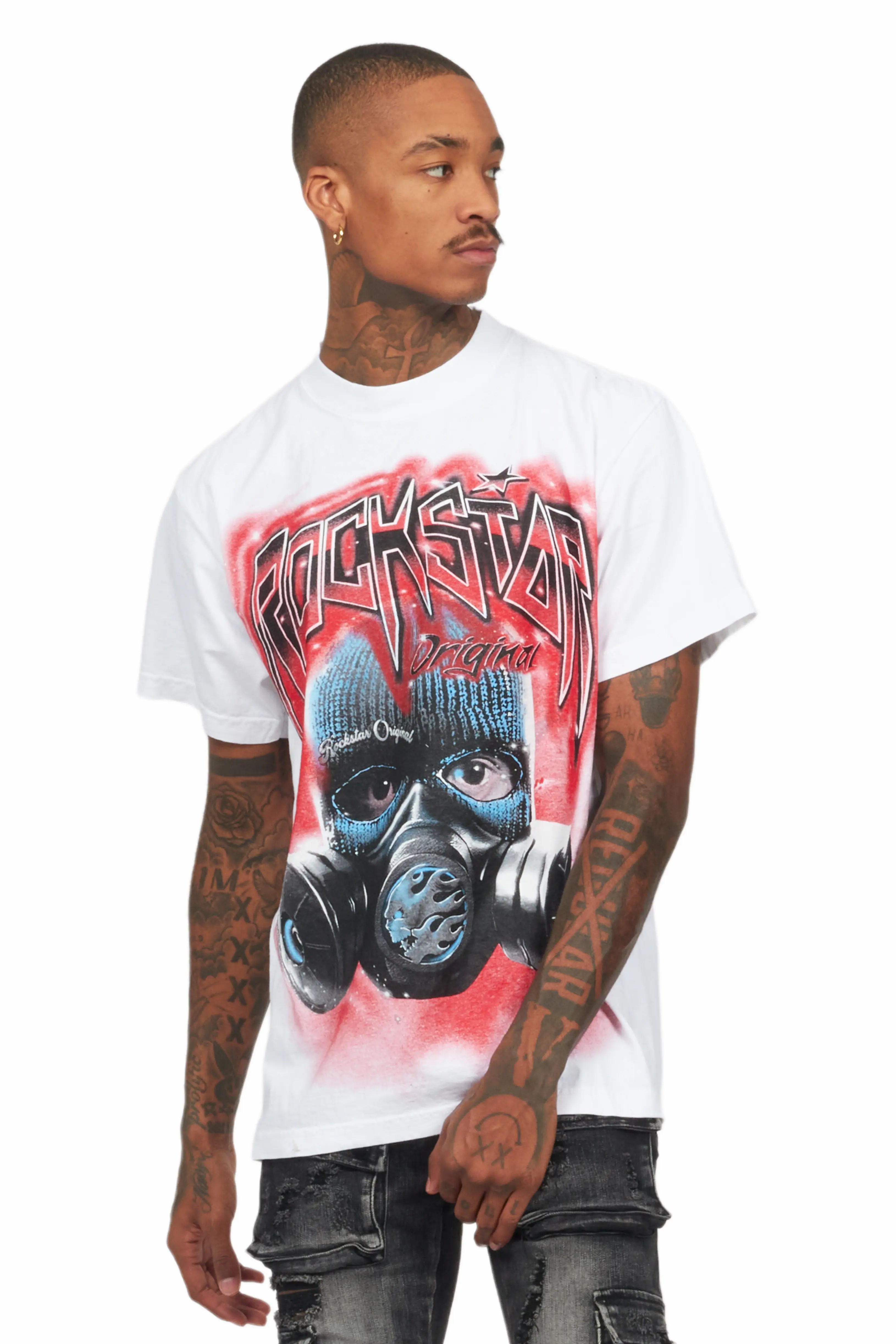 Broad White Oversized Graphic T-Shirt Sleek Men's Metallic