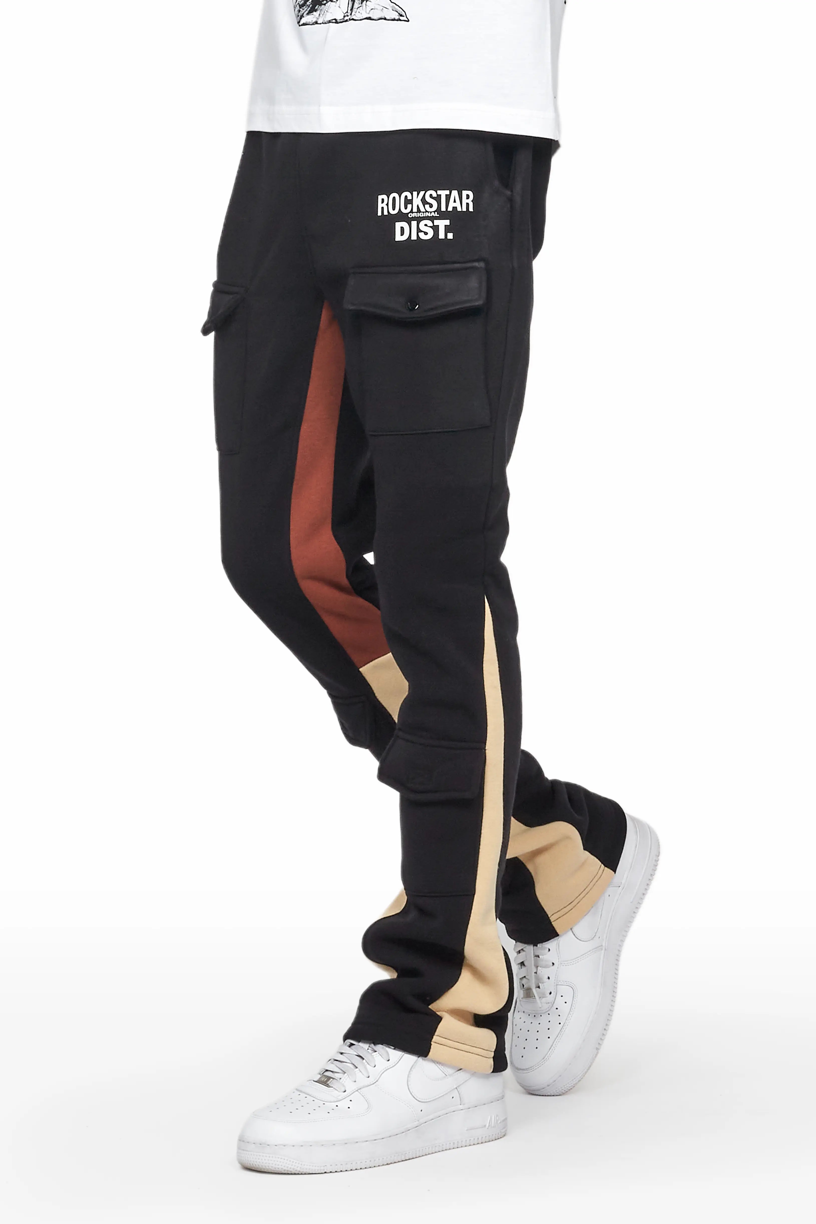 Joncarlo Black Stacked Flare Track Pant Gym