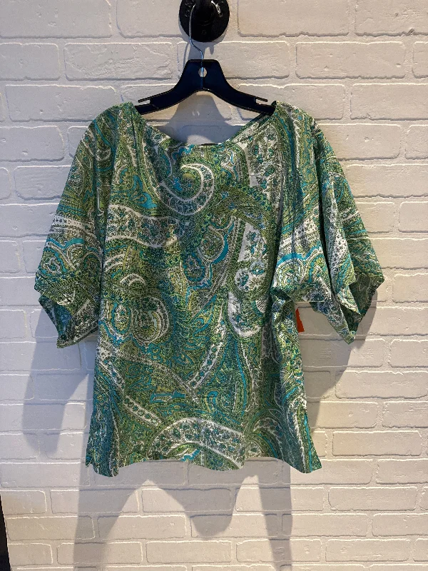 Top Short Sleeve By Talbots In Green & White, Size: M Beach