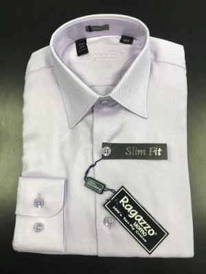 BOYS SLIM FIT HERRINGBONE DRESS SHIRT - LAVENDER Unique Men's Upcycled