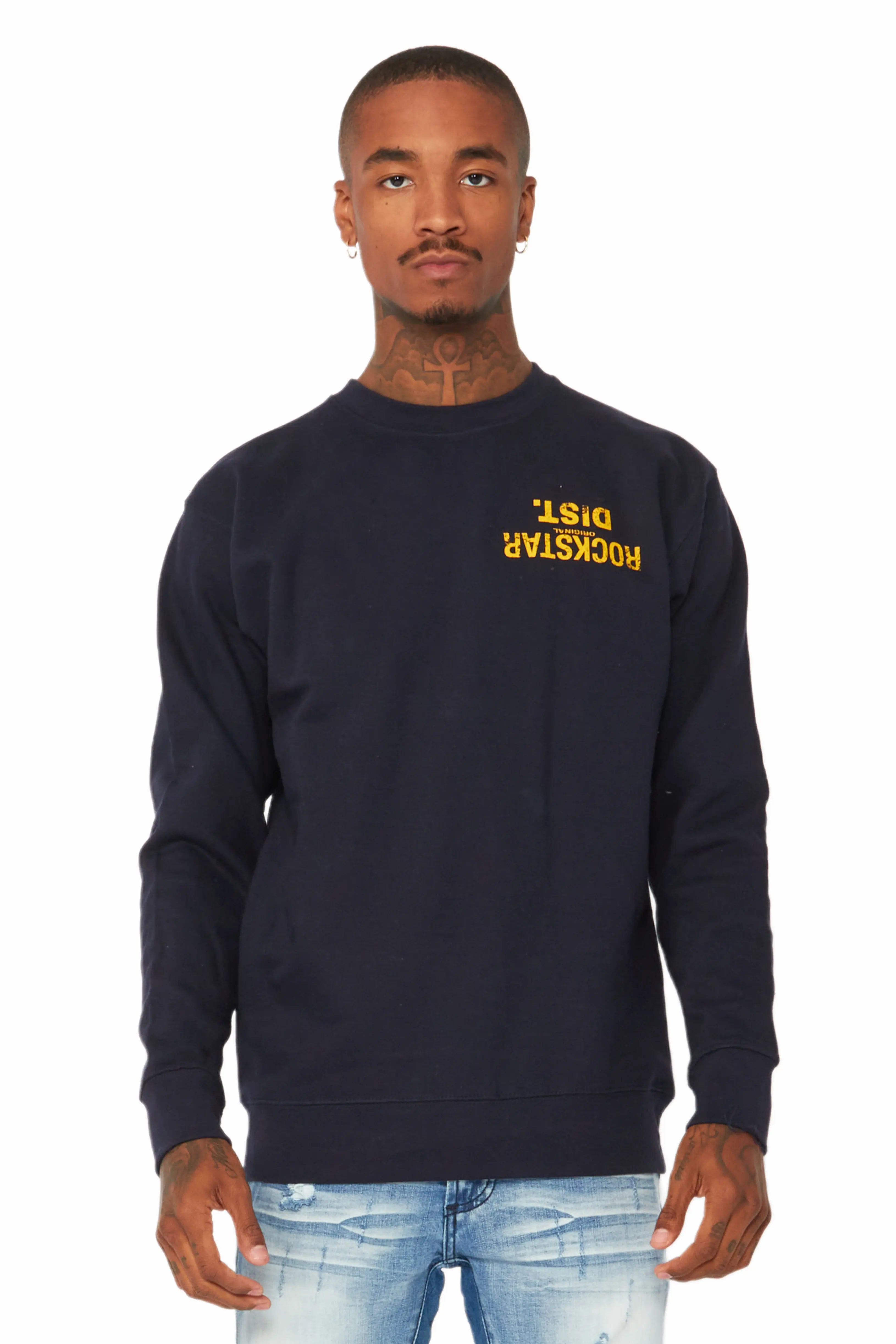 Dist. Town Navy/Yellow Graphic Crewneck Gym