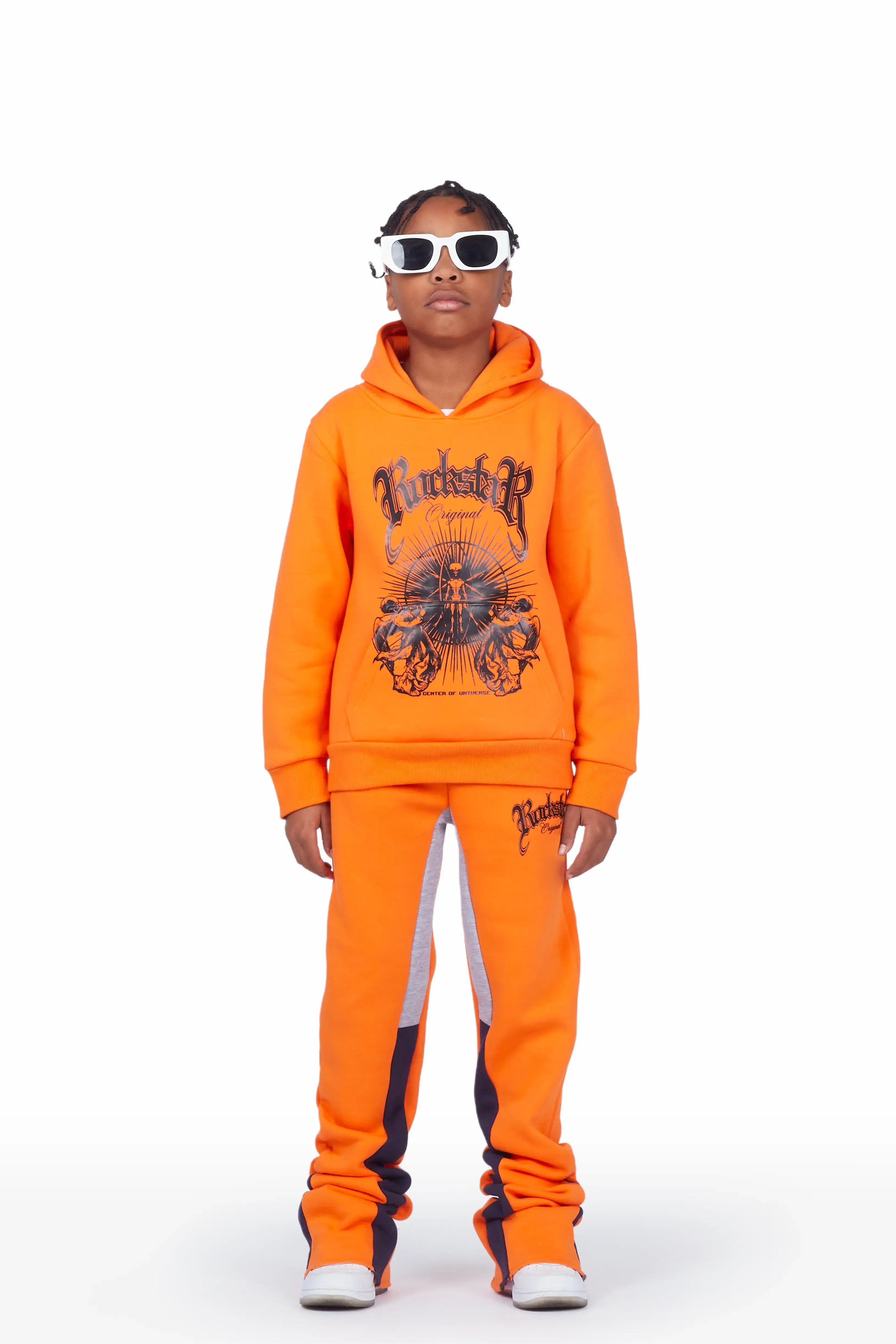 Boys Yarden Orange Hoodie Super Stacked Flare Track Set Stylish Men's Tropical 