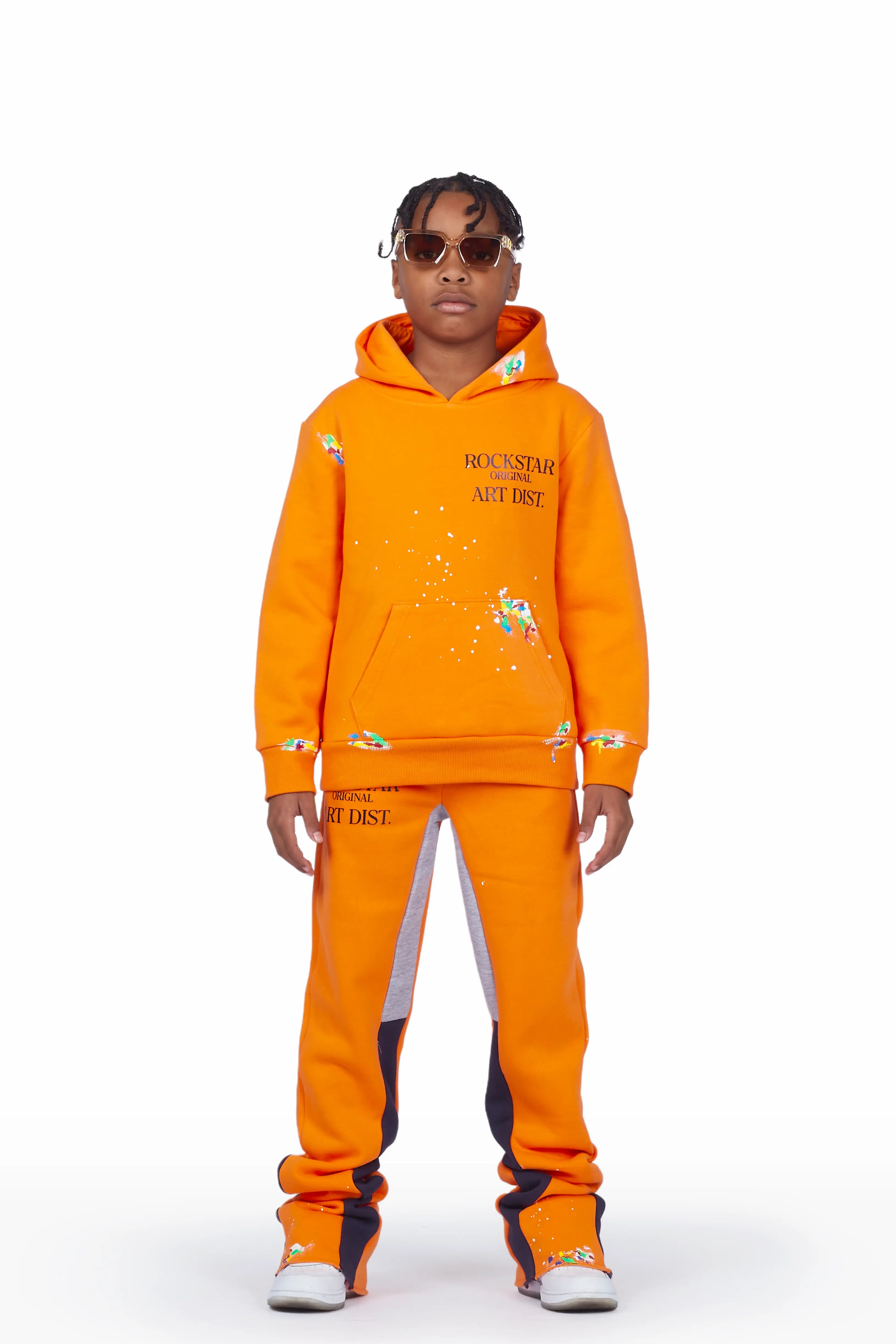 Boys Art Dist. Orange Hoodie Super Stacked Flare Track Set Cool Men's Skate