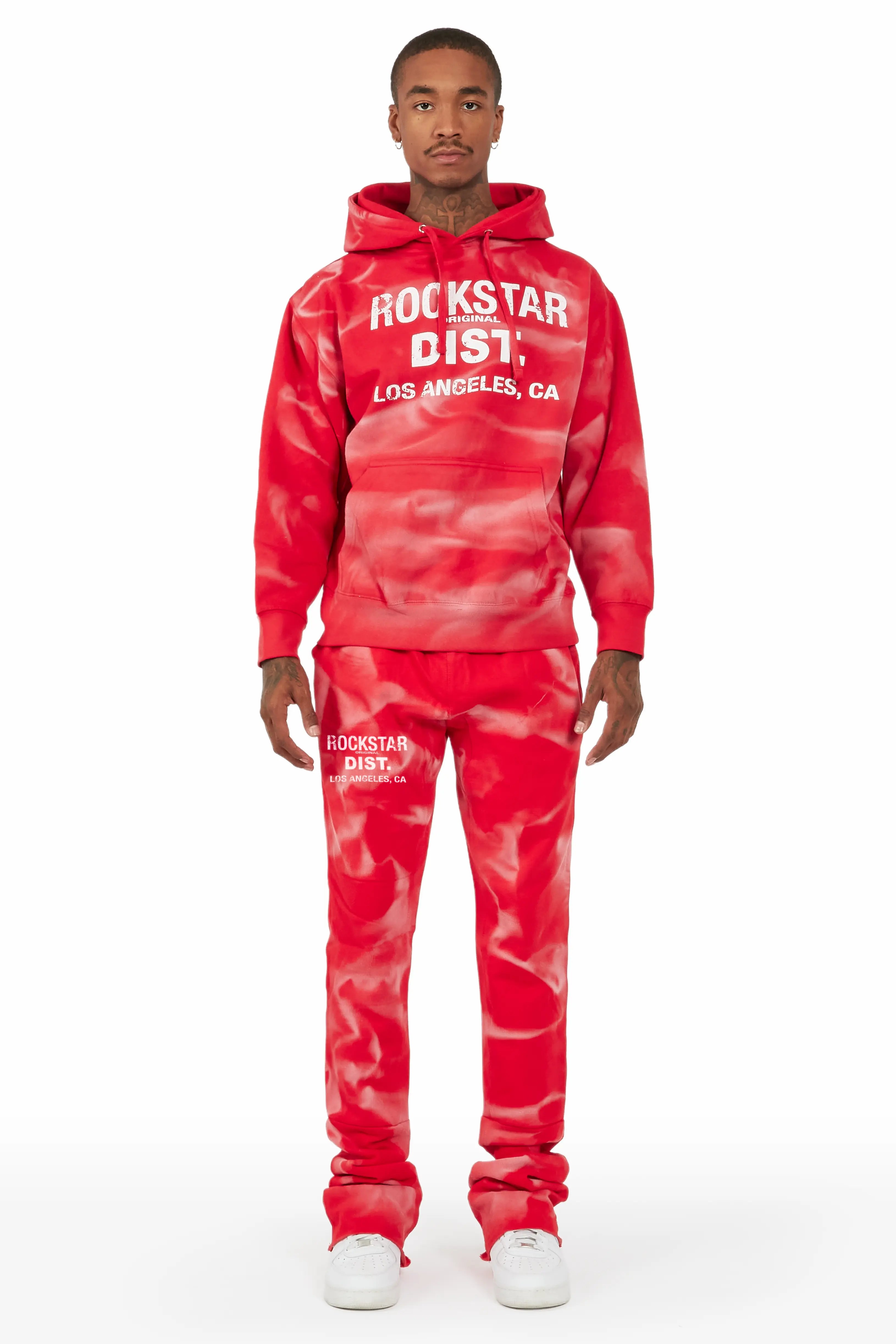 Nelly Red Hoodie/Super Stacked Flare Track Set Artistic Men's Hand