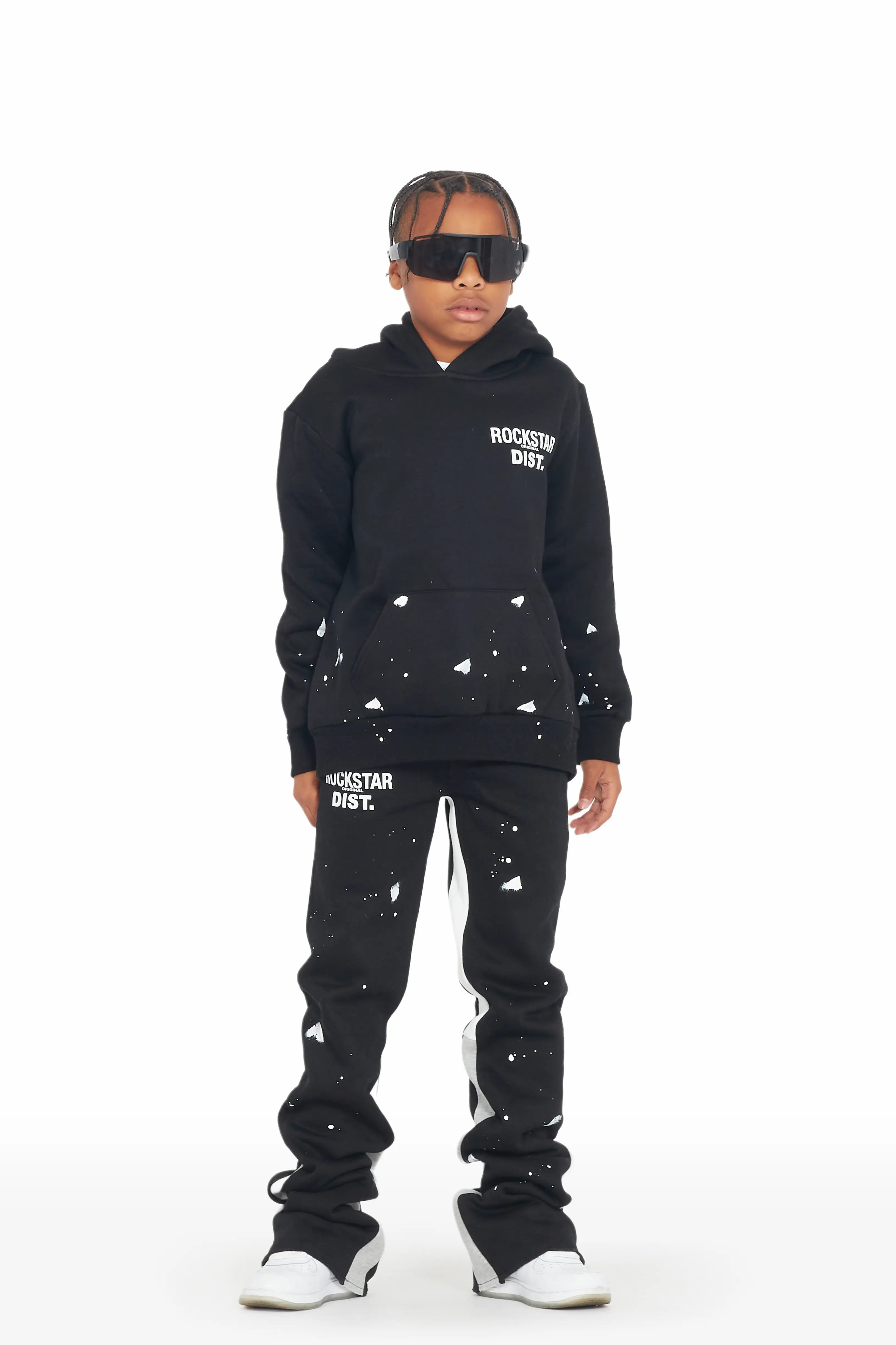 Boys Raffer Black Hoodie Super Stacked Flare Pant Set Bohemian Men's Free