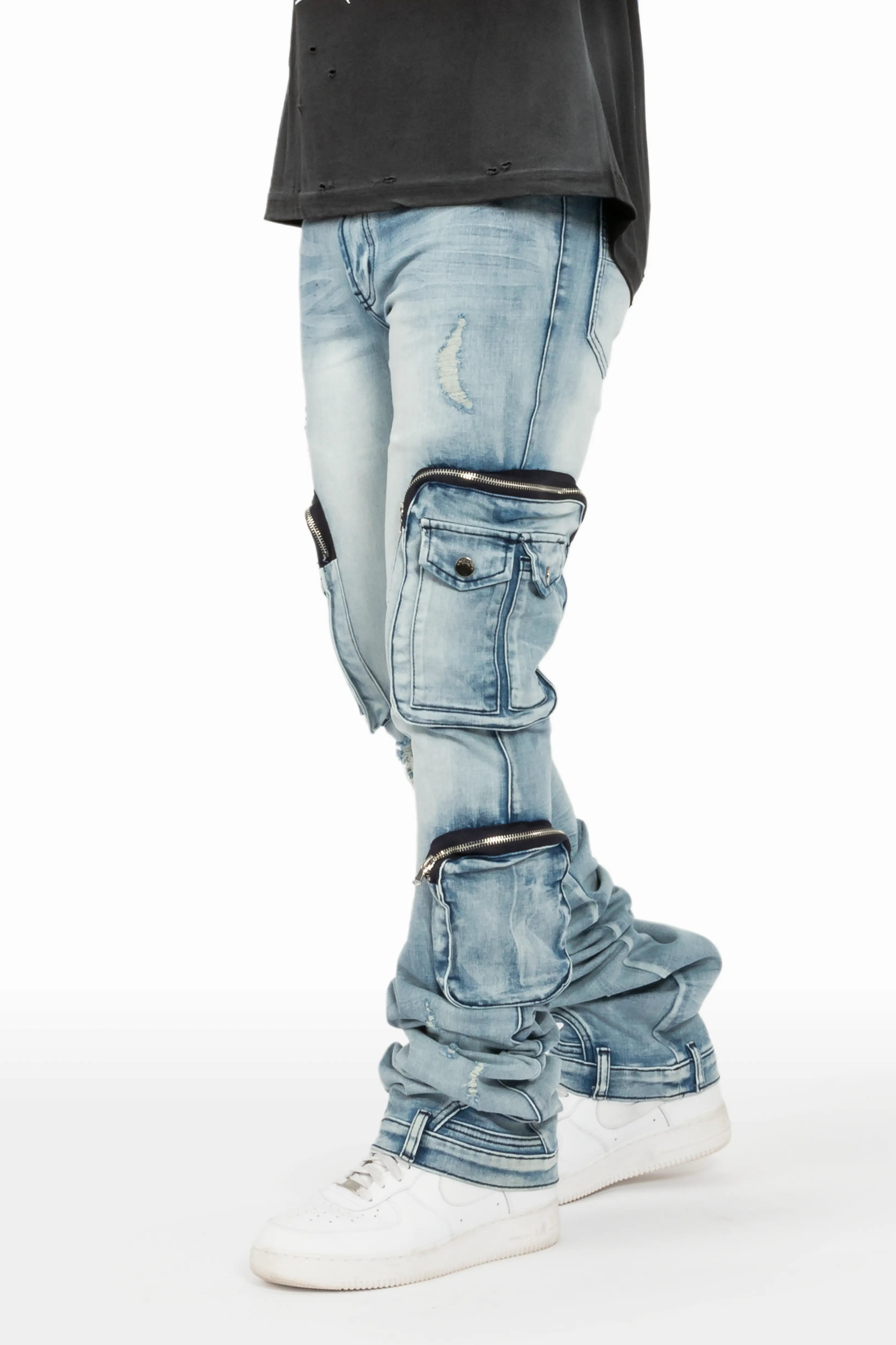 Shane Light Blue Super Stacked Flare Jean Masculine Men's 