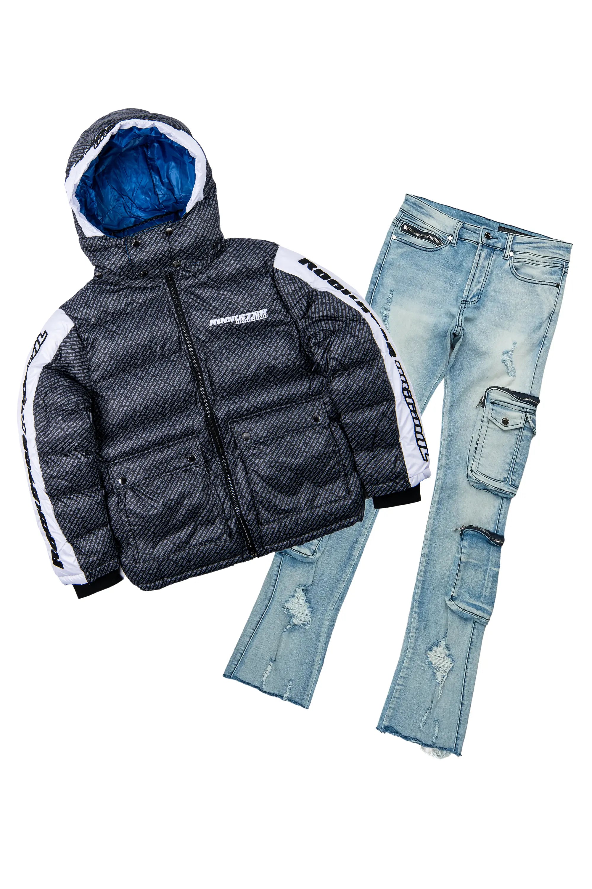 Bryson Puffer Black & Sutton Blue Super Stacked Flare Jean Bundle Sophisticated Men's 