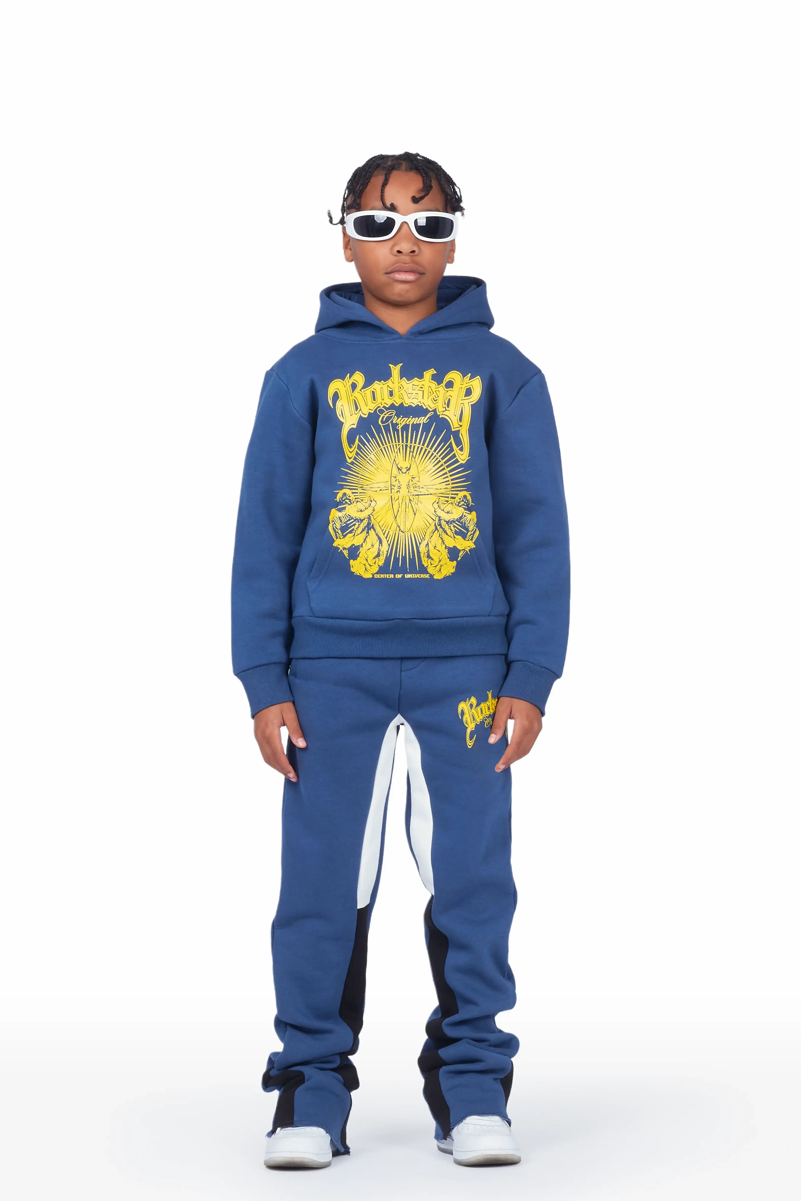 Boys Yarden Navy Hoodie Super Stacked Flare Track Set Luxurious Men's High