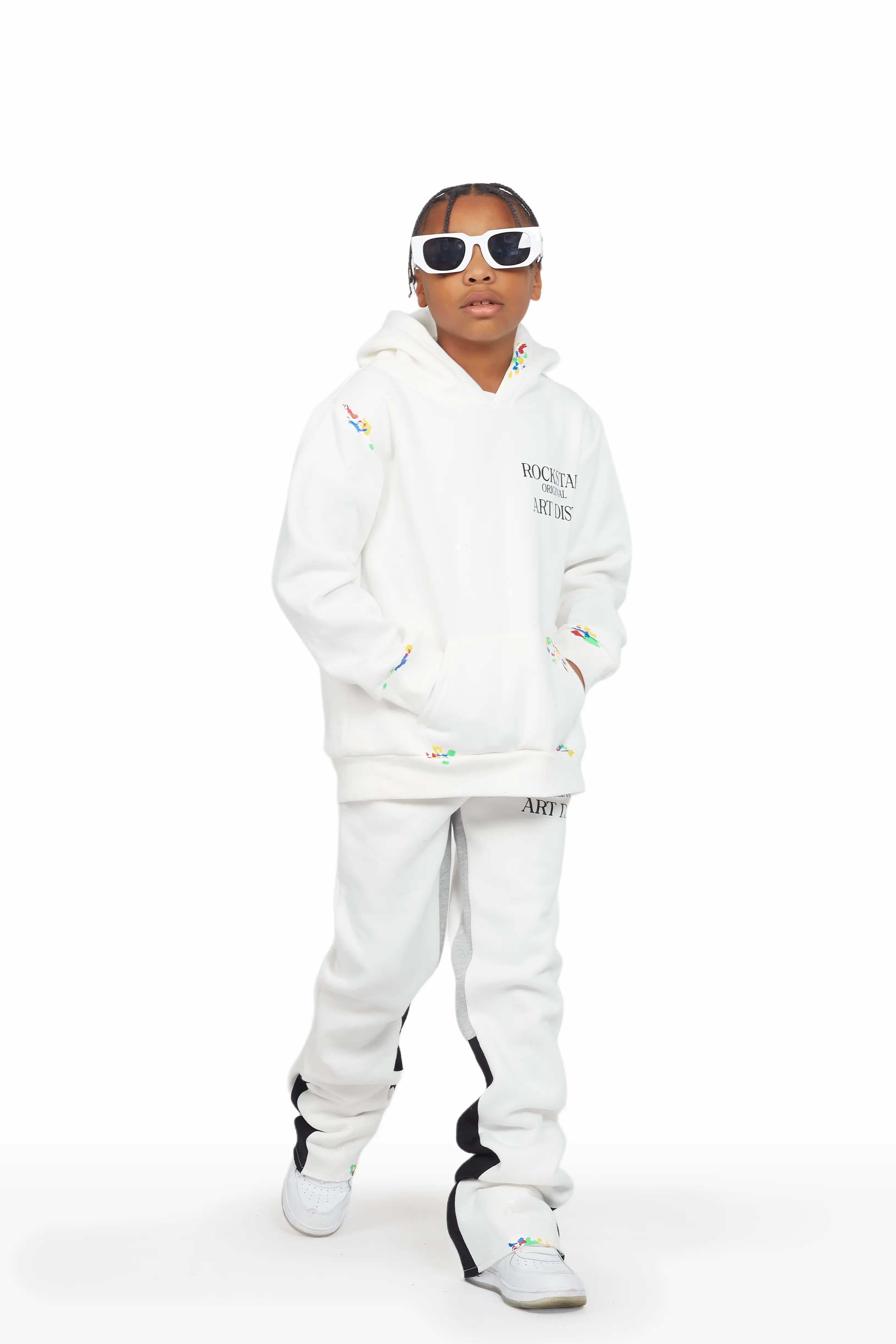 Boys Palmer Off White Hoodie Super Stacked Flare Track Set Organic