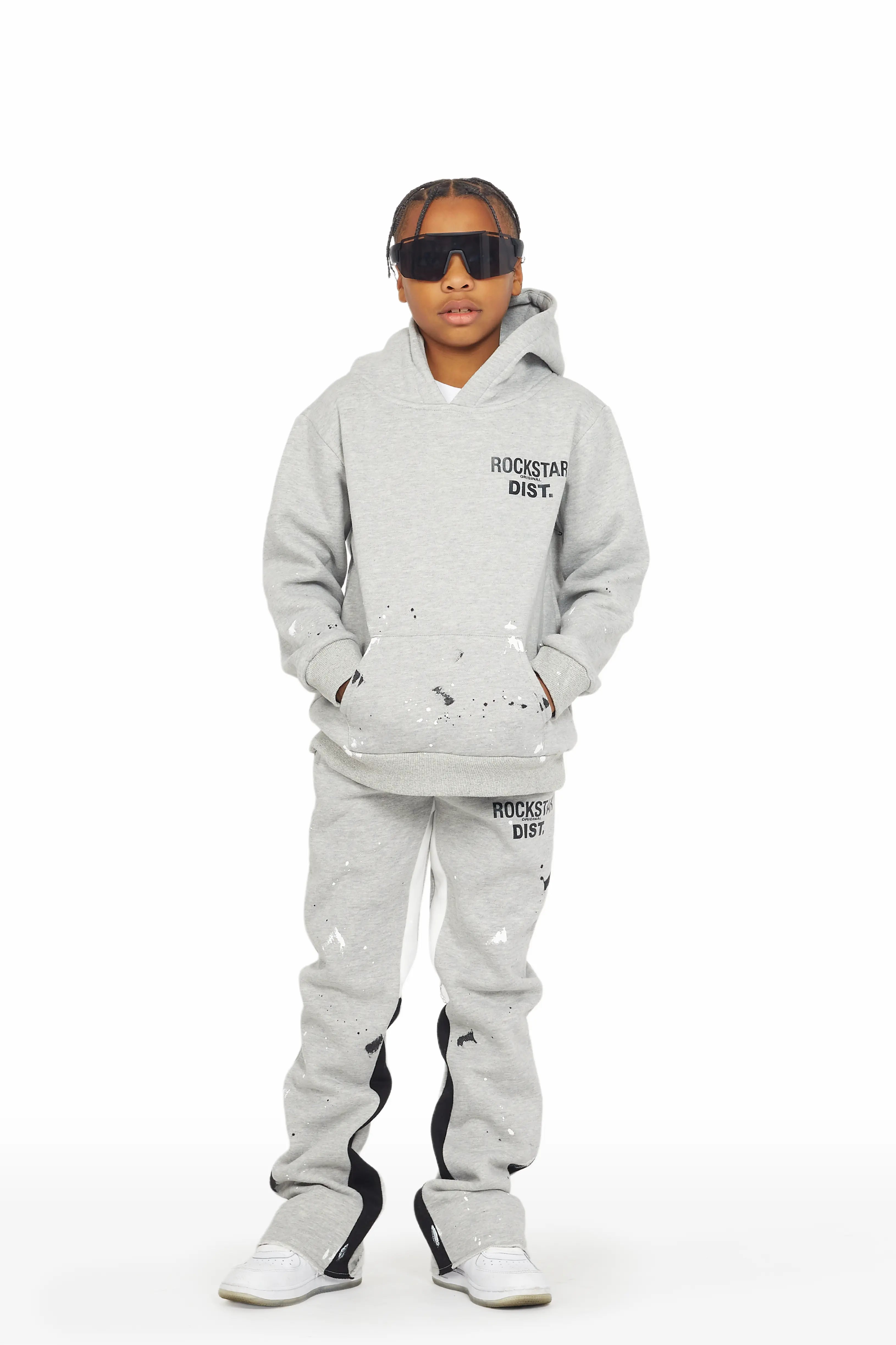 Boys Jaco Grey Hoodie Stacked Flare Track Set Cclassic Men's Tweed