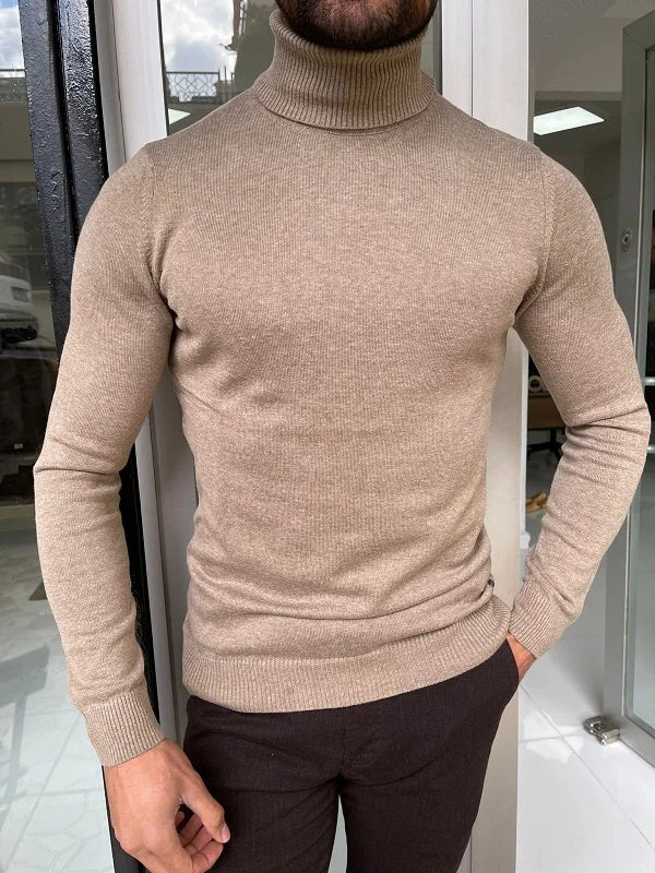 Bojo Light Brown Slim Fit Turtleneck Sweater