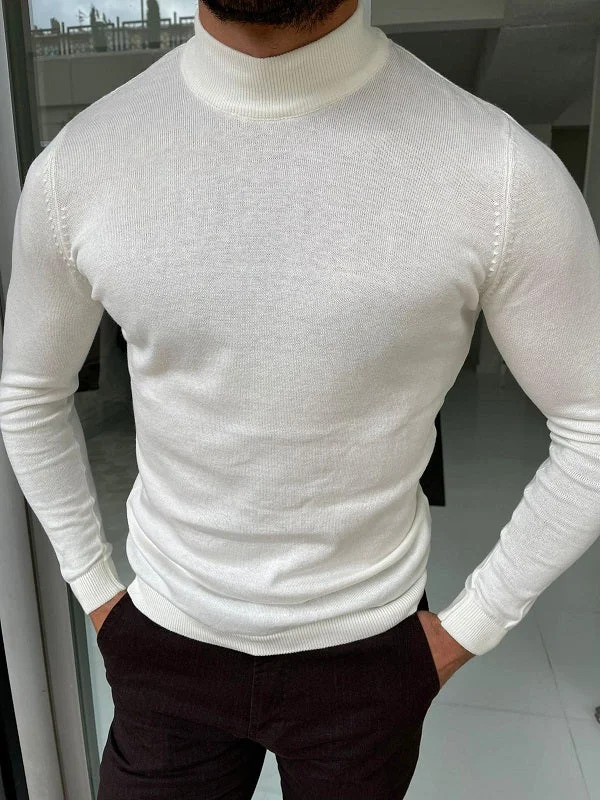 Bojo Off White Slim Fit Mock Turtleneck Sweater