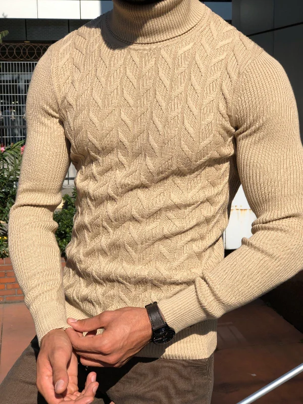 Calvin Slim-Fit Turtleneck Knitwear Beige