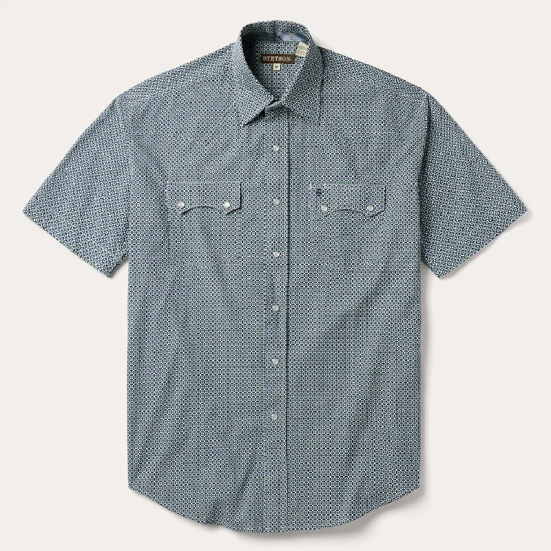 Circle Diamond Print Short Sleeve Western Shirt