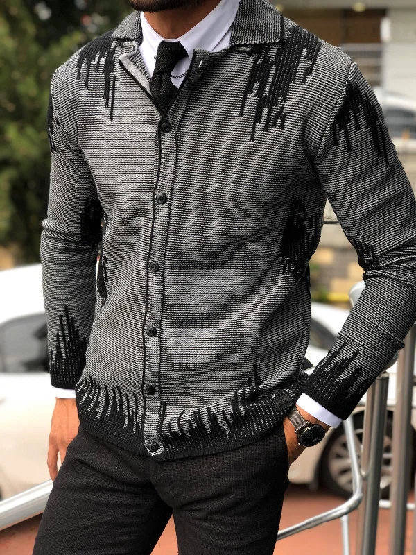 Gerry Slim-Fit Patterned Knitwear Cardigan Black