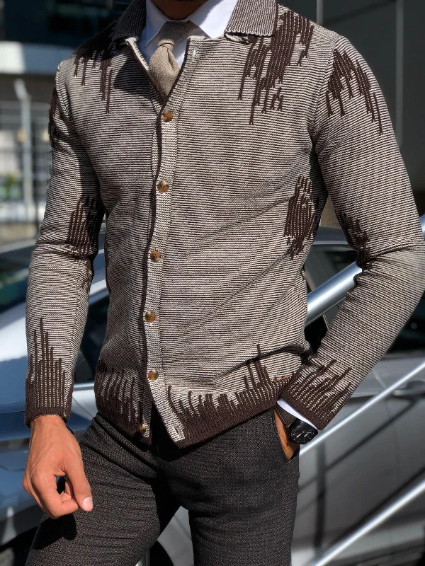 Gerry Slim-Fit Patterned Knitwear Cardigan Brown