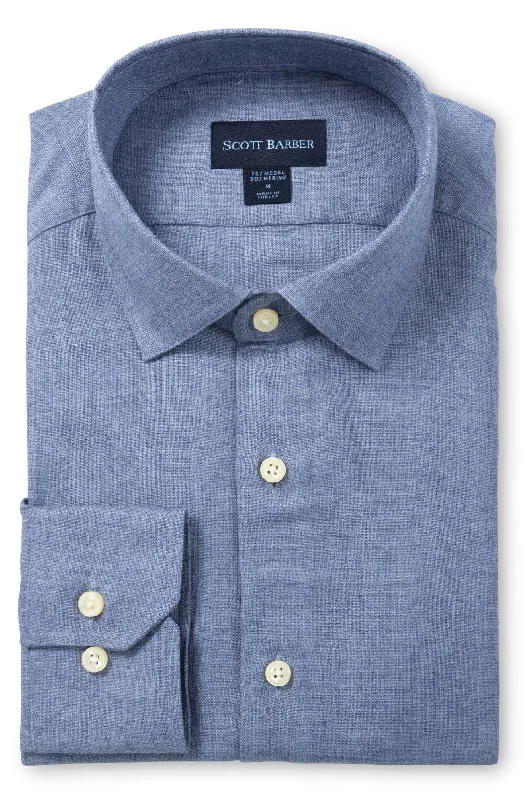 Heathered Solid Modal and Merino Wool Sport Shirt in Navy by Scott Barber