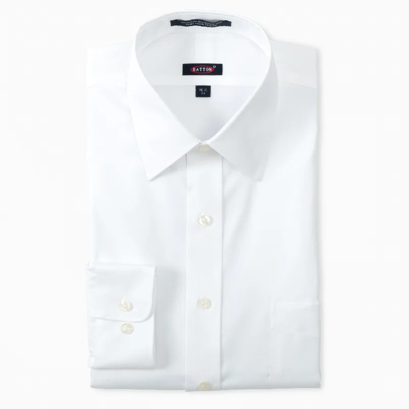 'Joel' Beyond Non-Iron® Pinpoint Cotton Dress Shirt with Spread Collar in White by Batton