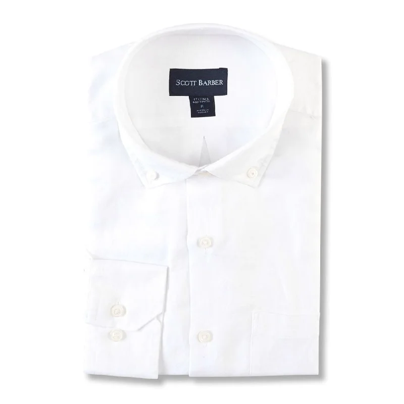 Linen/Tencel Solid Twill Sport Shirt in White by Scott Barber