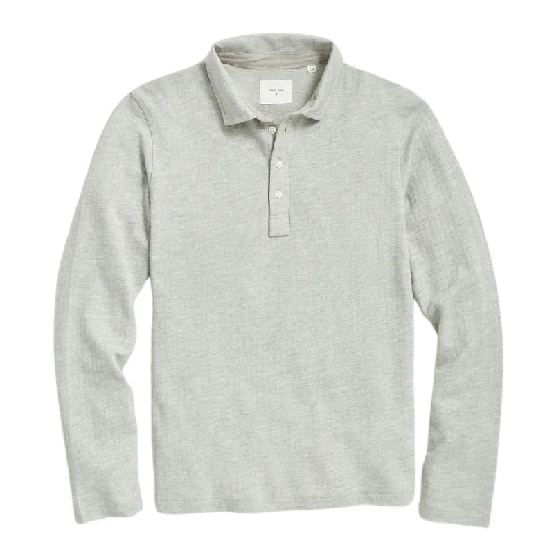 Long Sleeve Herringbone Polo - Light Gray