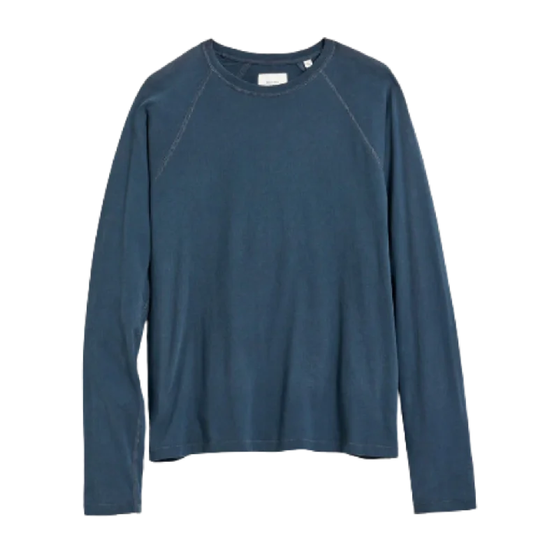 Long Sleeve Sueded Cotton Crew - Carbon Blue