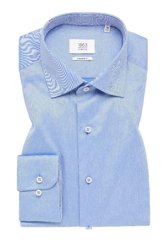 'Luxury Shirt' in Blue with Contrast Details - Modern Fit - Two Ply Cotton Twill Dress Shirt with Kent Collar by Eterna 1863