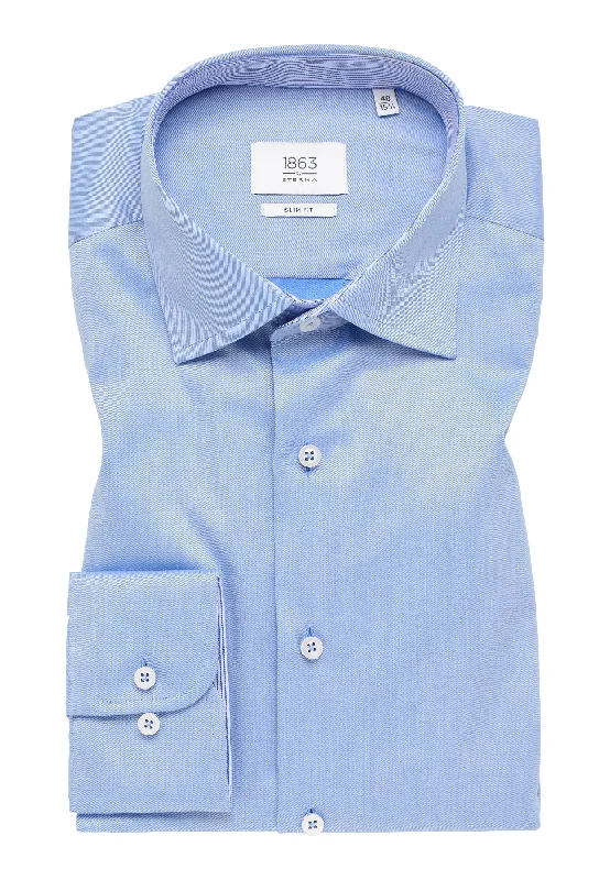 'Luxury Shirt' In Blue with Contrast Details - Slim Fit - Two Ply Cotton Twill Dress Shirt with Kent Collar by Eterna 1863