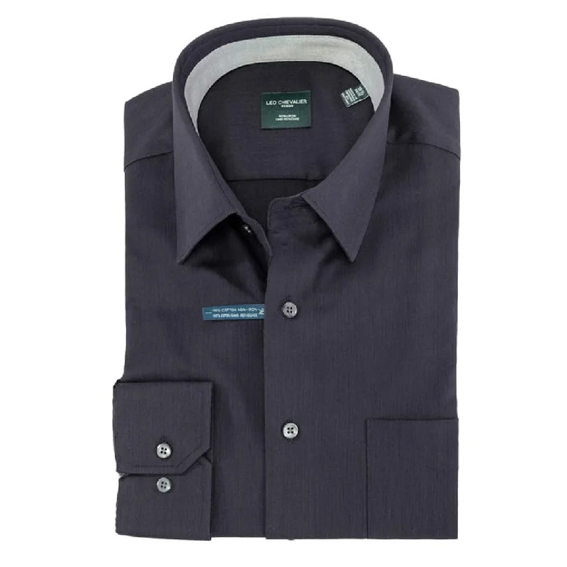 No-Iron Cotton Dress Shirt with Spread Collar in Oxford Blue (Regular Fit) by Leo Chevalier