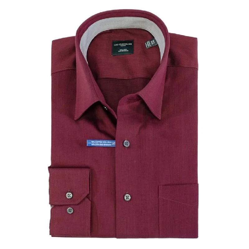 No-Iron Cotton Dress Shirt with Spread Collar in Carmine (Regular Fit) by Leo Chevalier