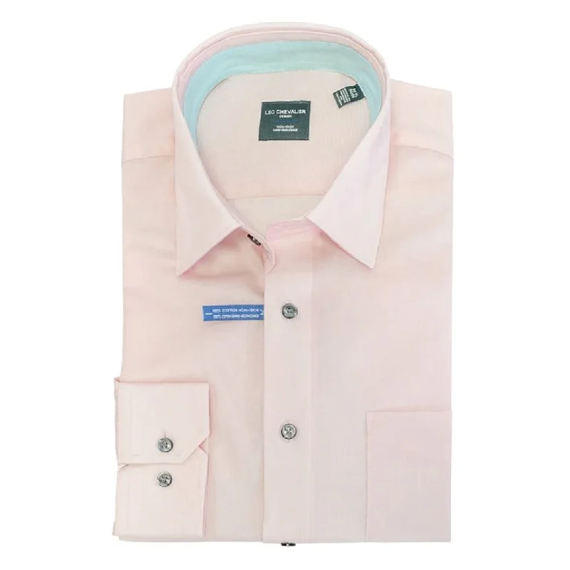 No-Iron Cotton Dress Shirt with Spread Collar in New Pink (Regular Fit) by Leo Chevalier