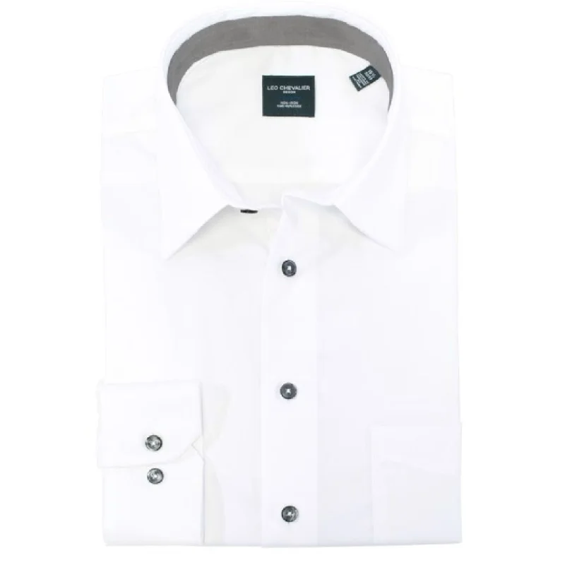 No-Iron Cotton Dress Shirt with Spread Collar in White (Regular Fit) by Leo Chevalier