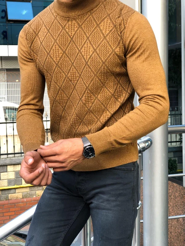 Slim-Fit Patterned Turtleneck Knitwear (3 Colors)