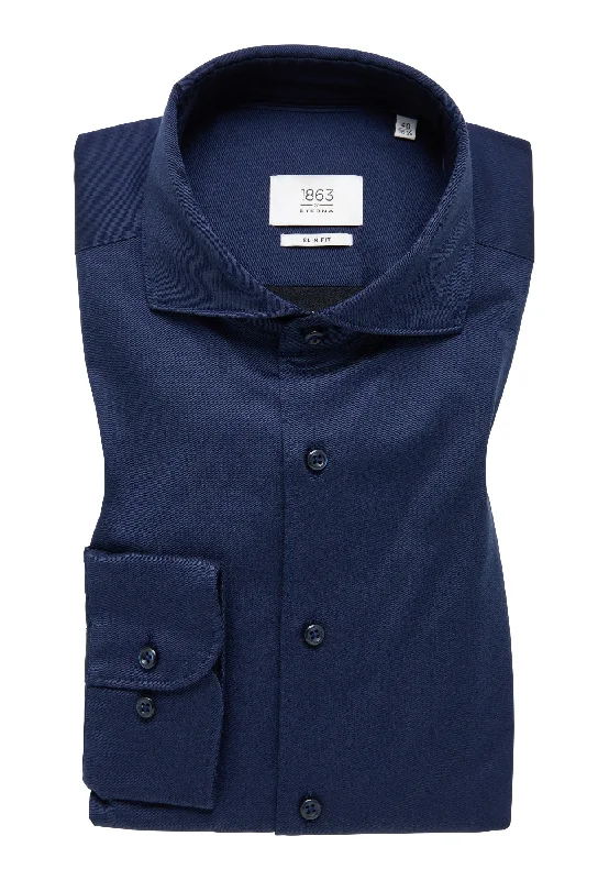 'Soft Luxury Shirt' In Navy - Slim Fit - Two Ply Cotton Twill Everyday Shirt with Cutaway Collar by Eterna 1863