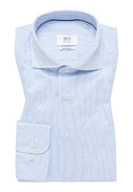 'Soft Luxury Shirt' In Sky Striped - Modern Fit - Two Ply Cotton Twill Everyday Shirt with Cutaway Collar by Eterna 1863