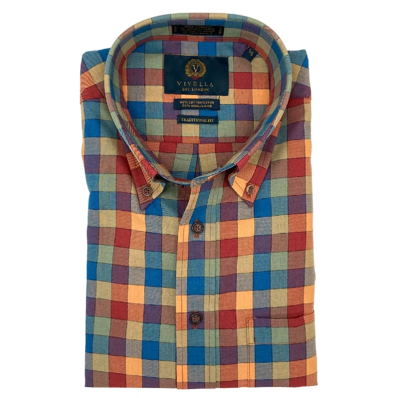 Spice Multi Plaid Cotton and Wool Blend Button-Down Shirt (Tailored Fit) by Viyella