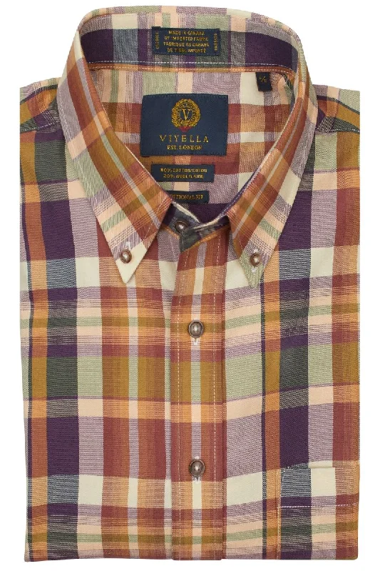 Sunburst Plaid Cotton and Wool Blend Button-Down Shirt by Viyella