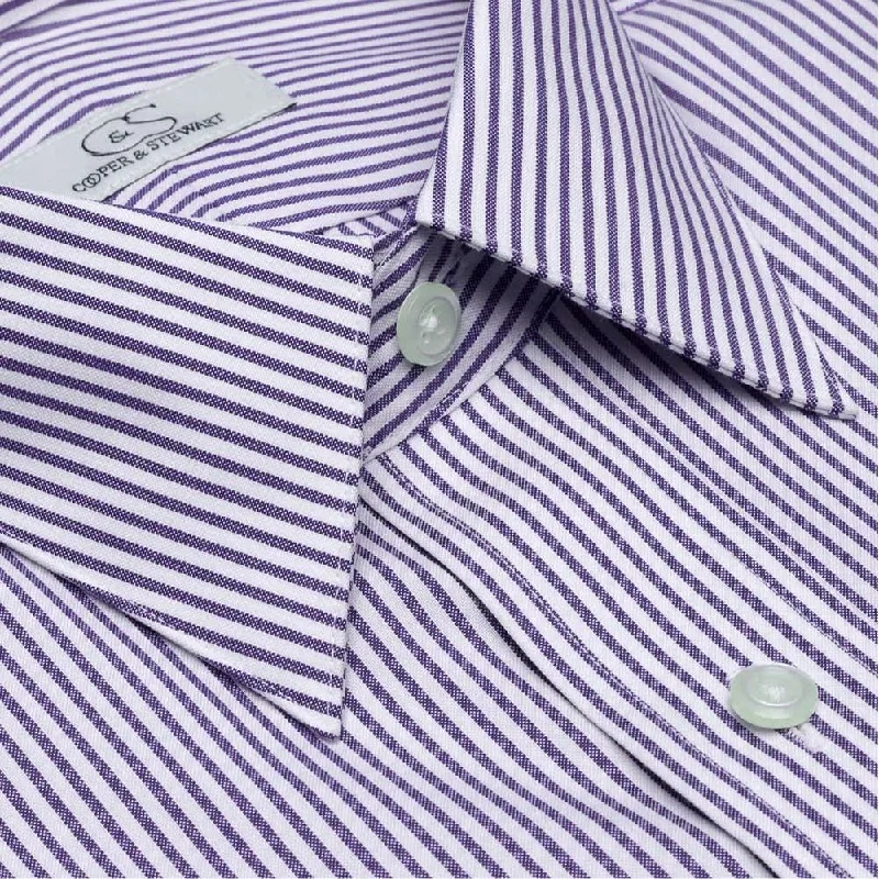 The Burlington - Wrinkle-Free Banker's Stripe Cotton Dress Shirt in Lavender by Cooper & Stewart