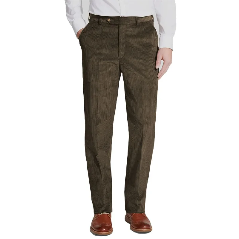 8 Wale Luxury Italian Corduroy Pant in Olive (Hampton Plain Front) by Berle